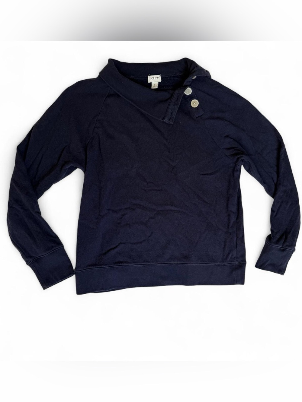 Crew Navy Blue Long Sleeve Wide Button Collar Sweatshirt Women’s S Preppy